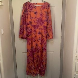 Free People Maxi Floral bohemian seventies bell Barbie pink 1970
